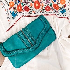 Eclectic teal leather (faux) clutch